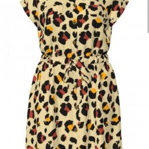 LuLaRoe Womens Leopard Print Casual Dress - Black, Red, Orange on Cream